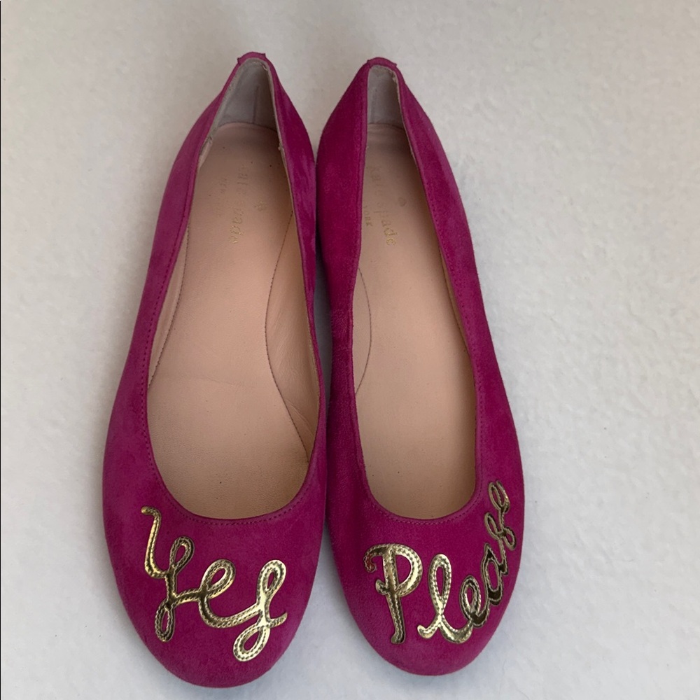 Kate Spade “yes please” Pink gold Ballet Flats size 8.5 women’s - Picture 2 of 14